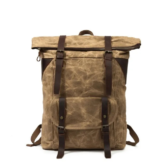 Wax canvas leather backpack khaki