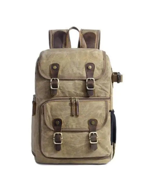 Waxed Canvas Camera and Laptop Backpack khaki