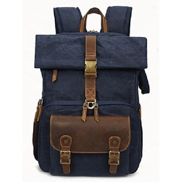 Waxed Canvas DSLR Backpack Blue