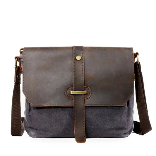 Waxed Canvas Leather Crossbody Purse grey