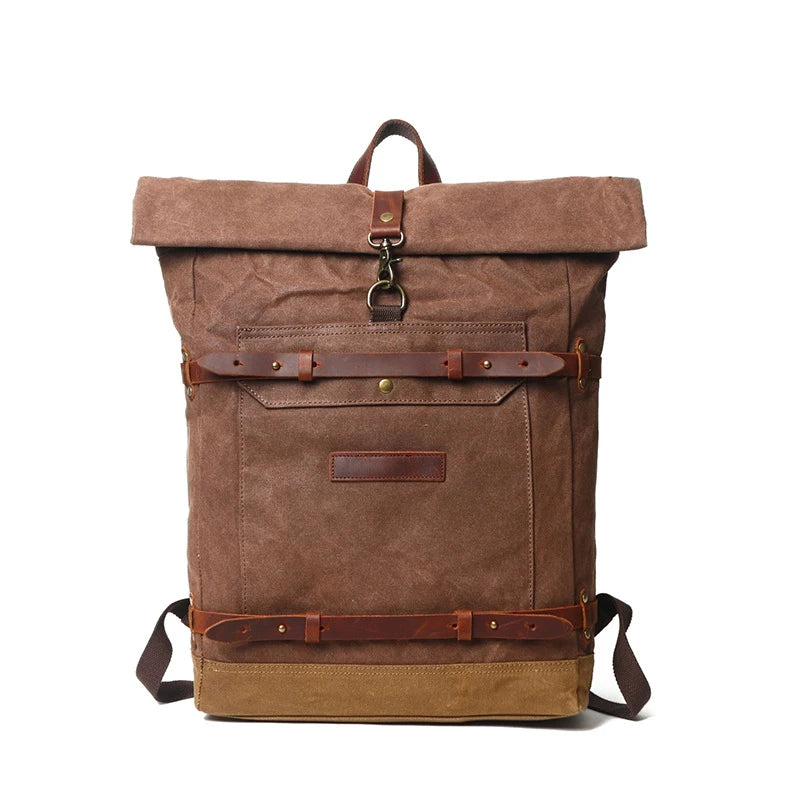 Waxed Canvas Military Backpack Brown