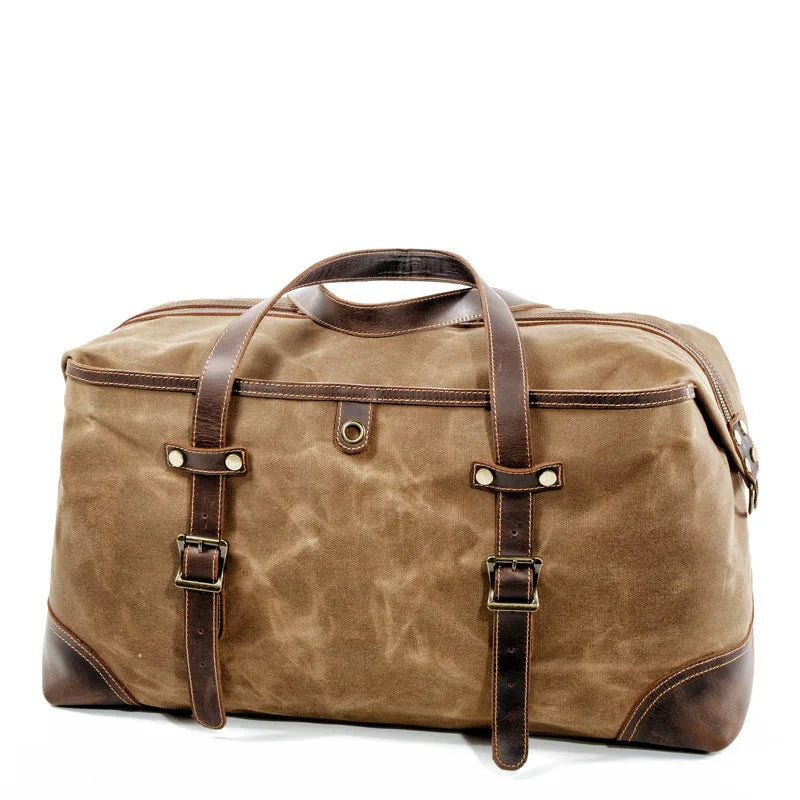 Waxed Canvas and Leather Duffle Bag khaki