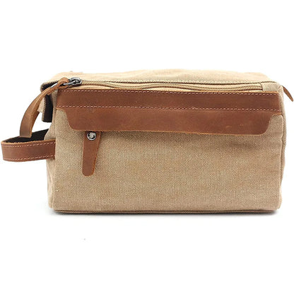 Waxed canvas and leather toiletry bag