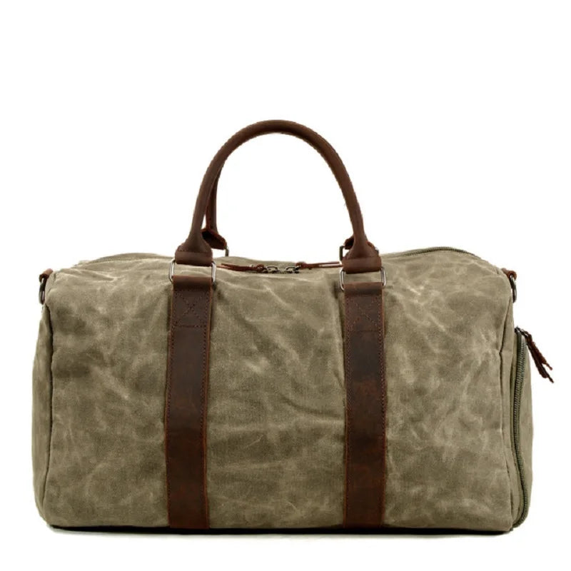 Waxed canvas bag with shoe compartment green