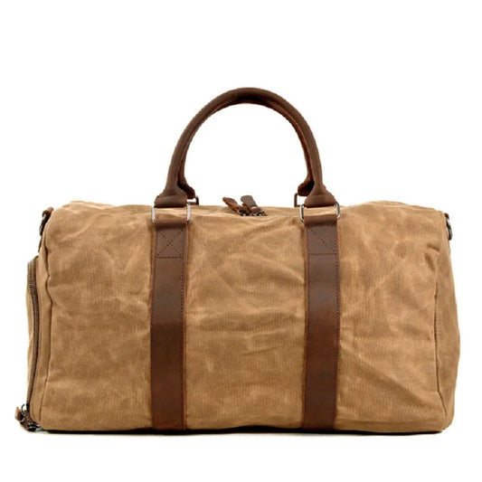 Waxed canvas bag with shoe compartment khaki