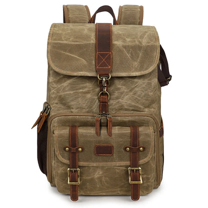 Waxed canvas camera backpack khaki