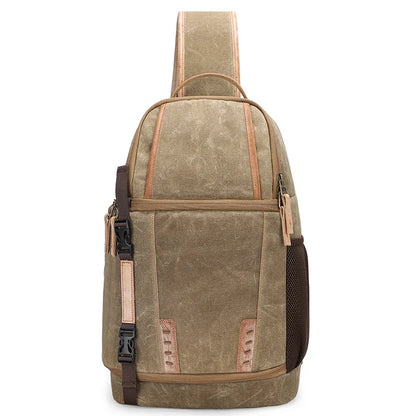 Waxed canvas camera sling bag khaki