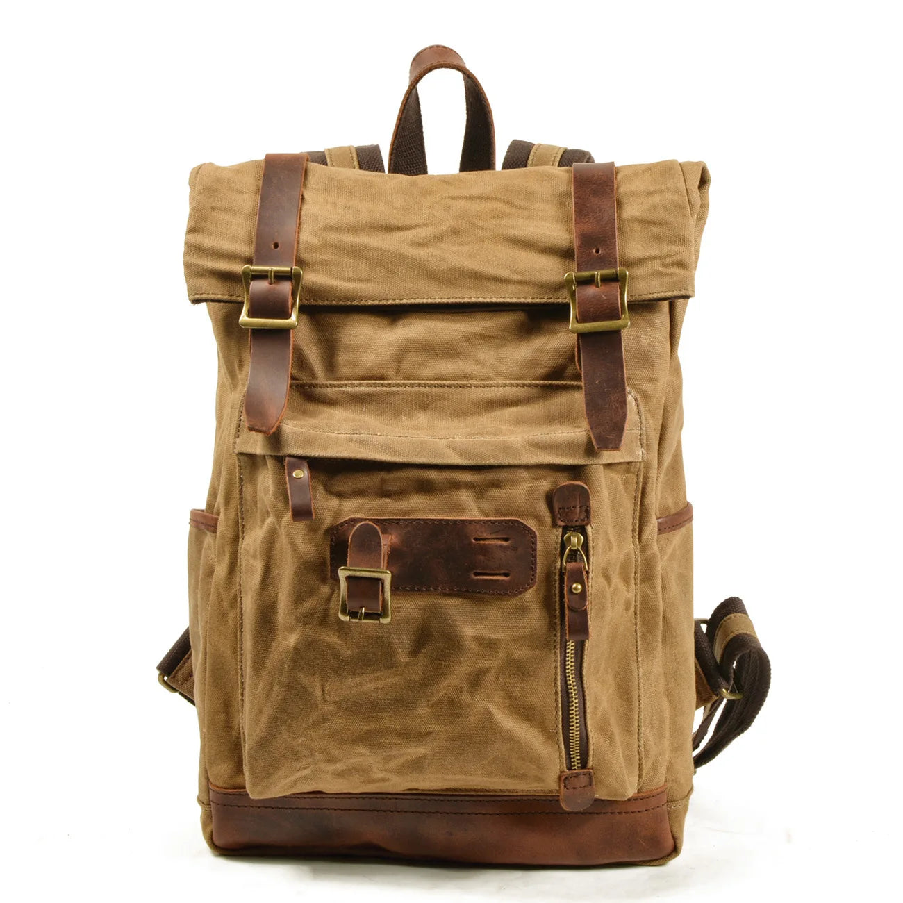 Waxed canvas commuter backpack khaki