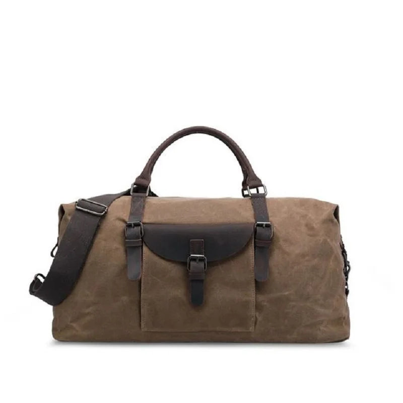 Waxed canvas duffel bag khaki