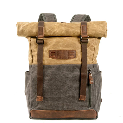 Waxed canvas hiking backpack Khaki