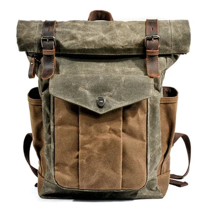 Waxed canvas laptop backpack army green