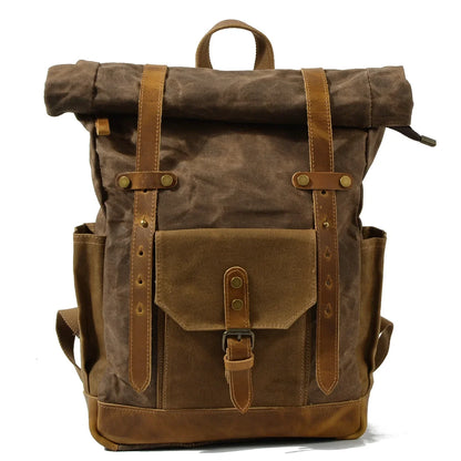 Waxed canvas laptop backpack coffee