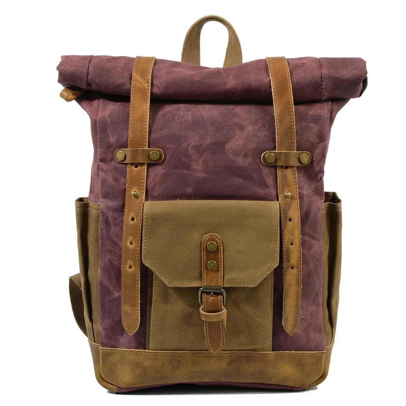 Waxed canvas laptop backpack red