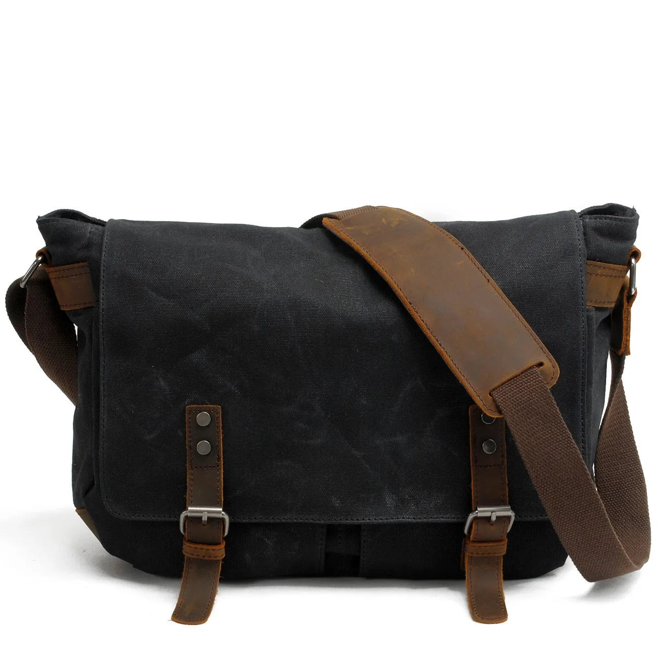 Waxed canvas messenger bag black