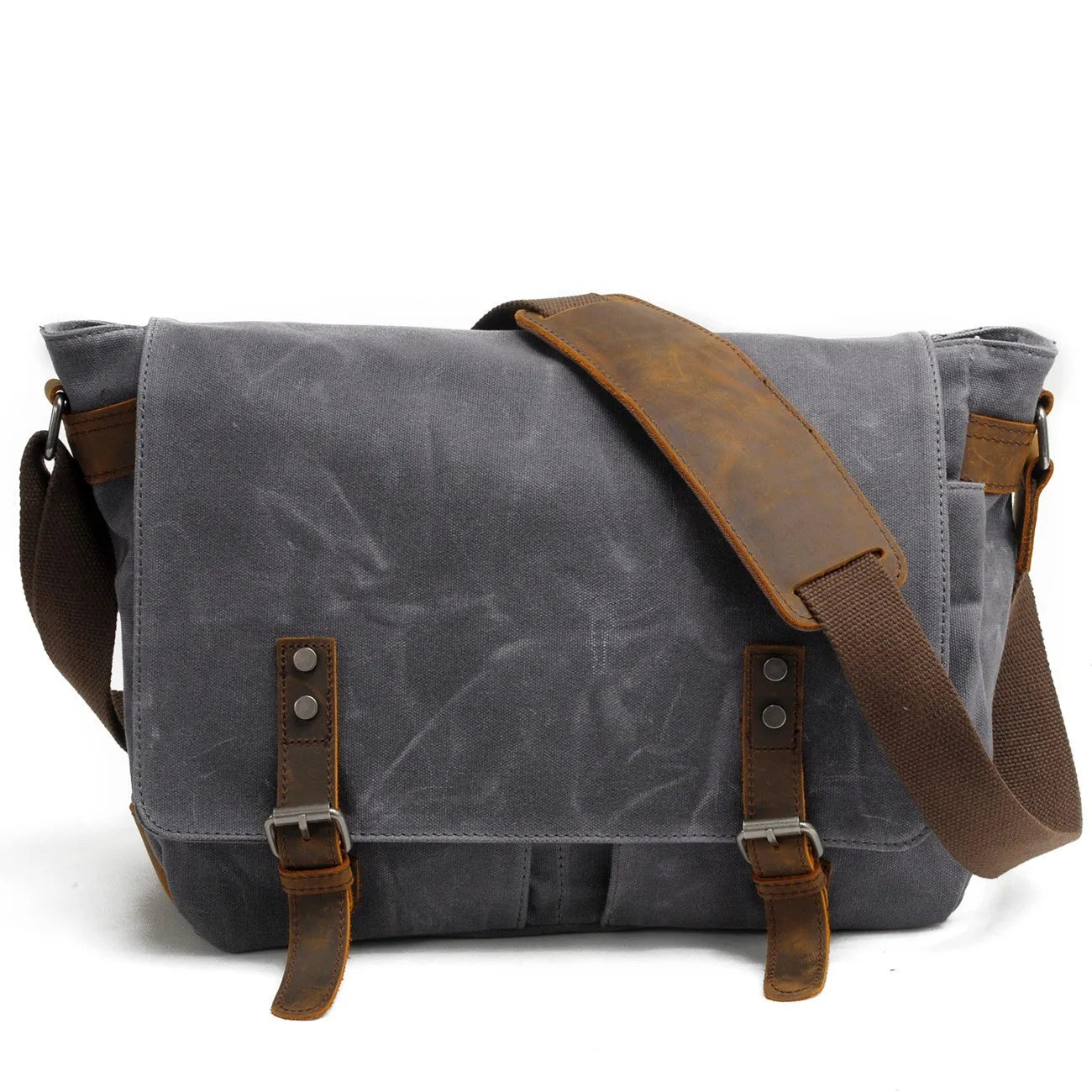 Waxed canvas messenger bag dark grey