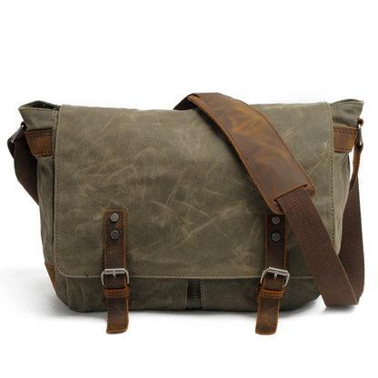 Waxed canvas messenger bag green