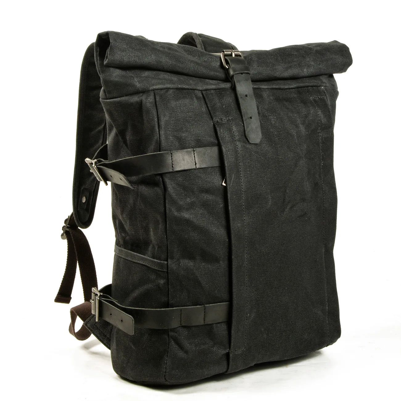 Waxed canvas motorcycle backpack black