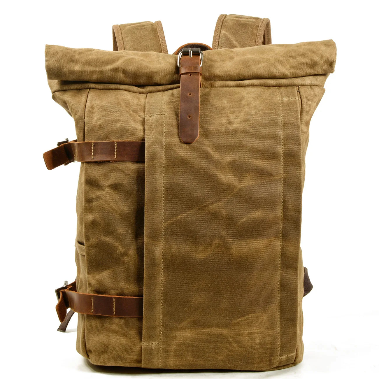 Waxed canvas motorcycle backpack khaki