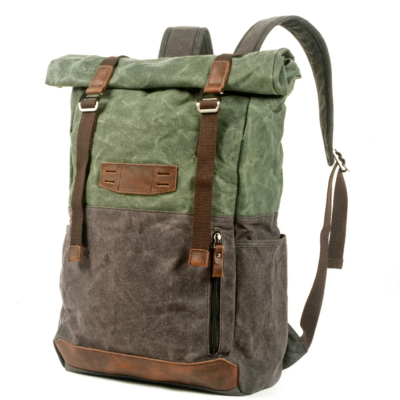 Waxed canvas rolltop backpack green