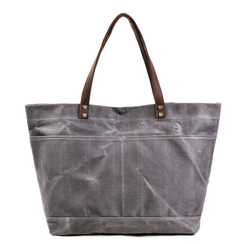 Waxed canvas tote handbag gray