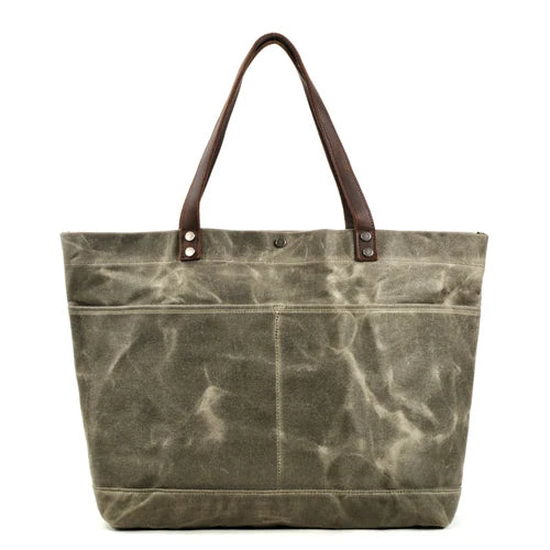 Waxed canvas tote handbag green