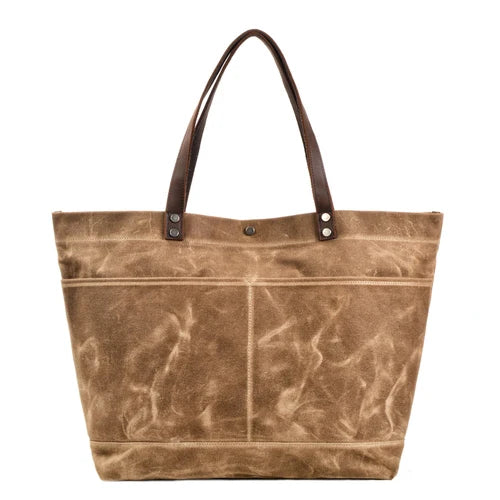 Waxed canvas tote handbag khaki