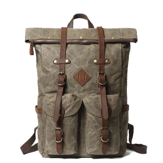 Waxed canvas trekker backpack army green