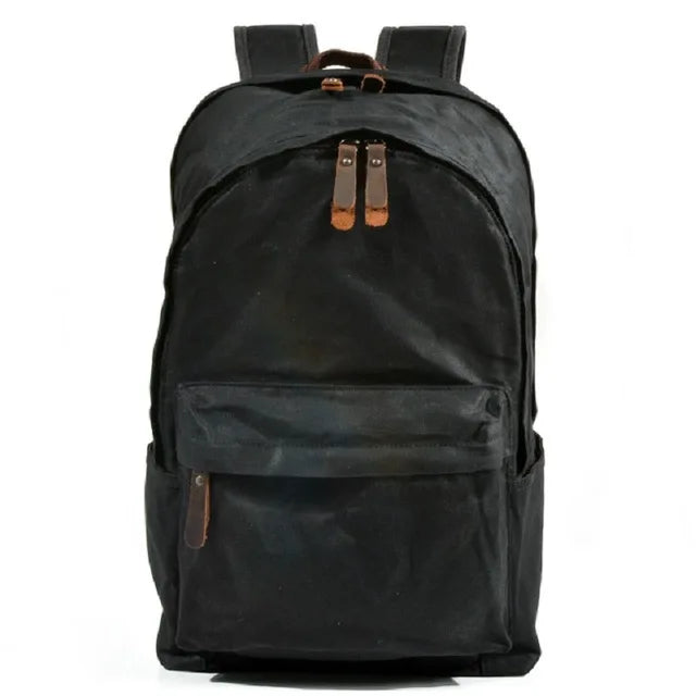 Waxed canvas work backpack black