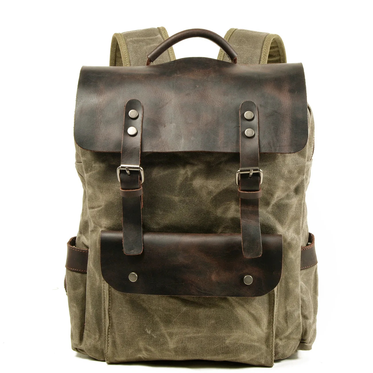 Waxed cotton canvas backpack army green