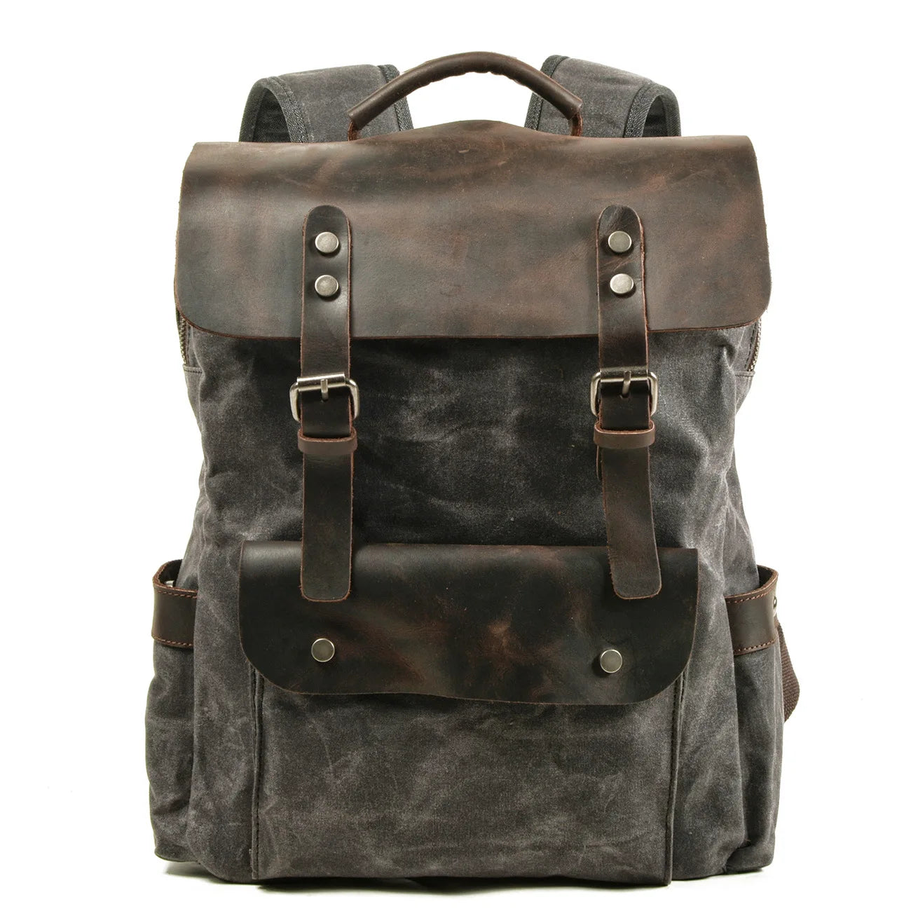 Waxed cotton canvas backpack dark gray