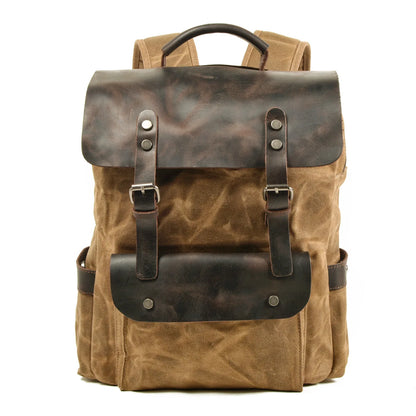 Waxed cotton canvas backpack khaki